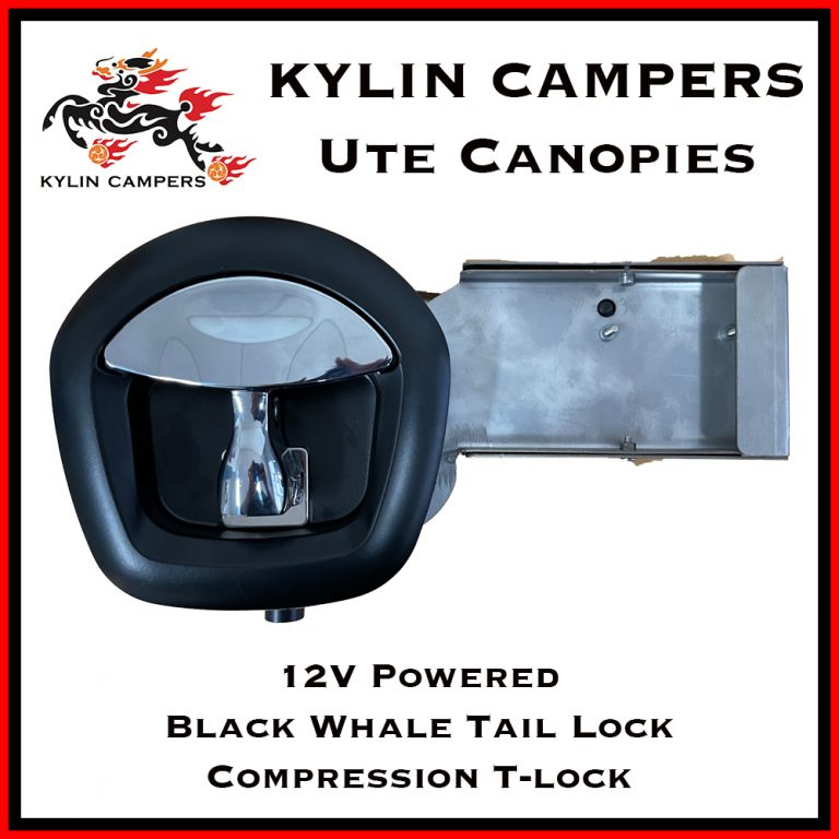 Whale Tail Lock for Ute Canopy in Black 12V Powered Kylin Campers